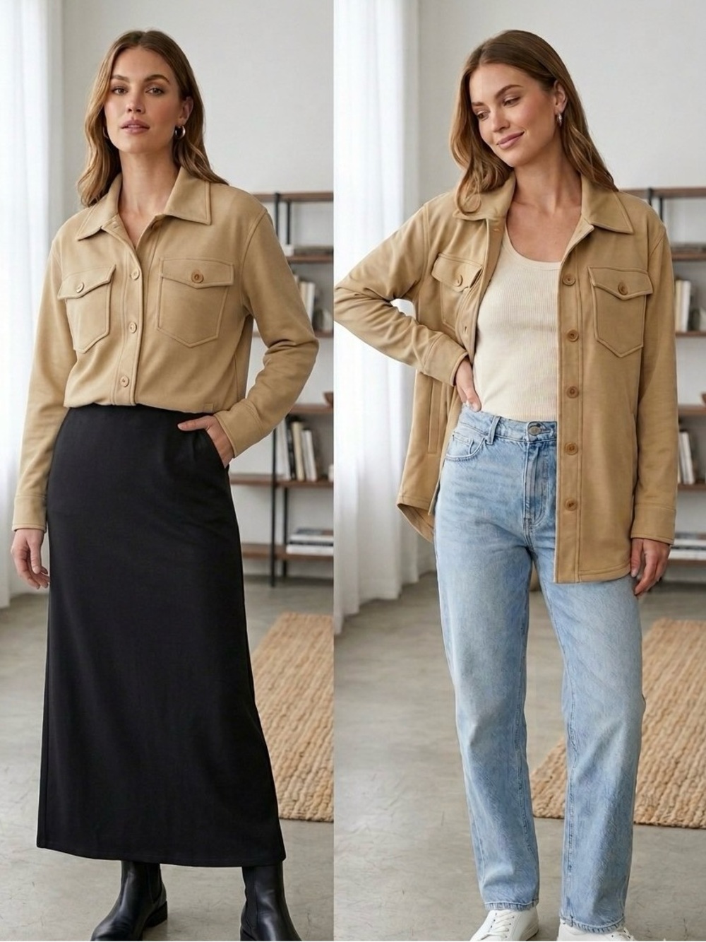 NWT Bagatelle Collection Heavy Knit Shirt Jacket Shacket Tan M